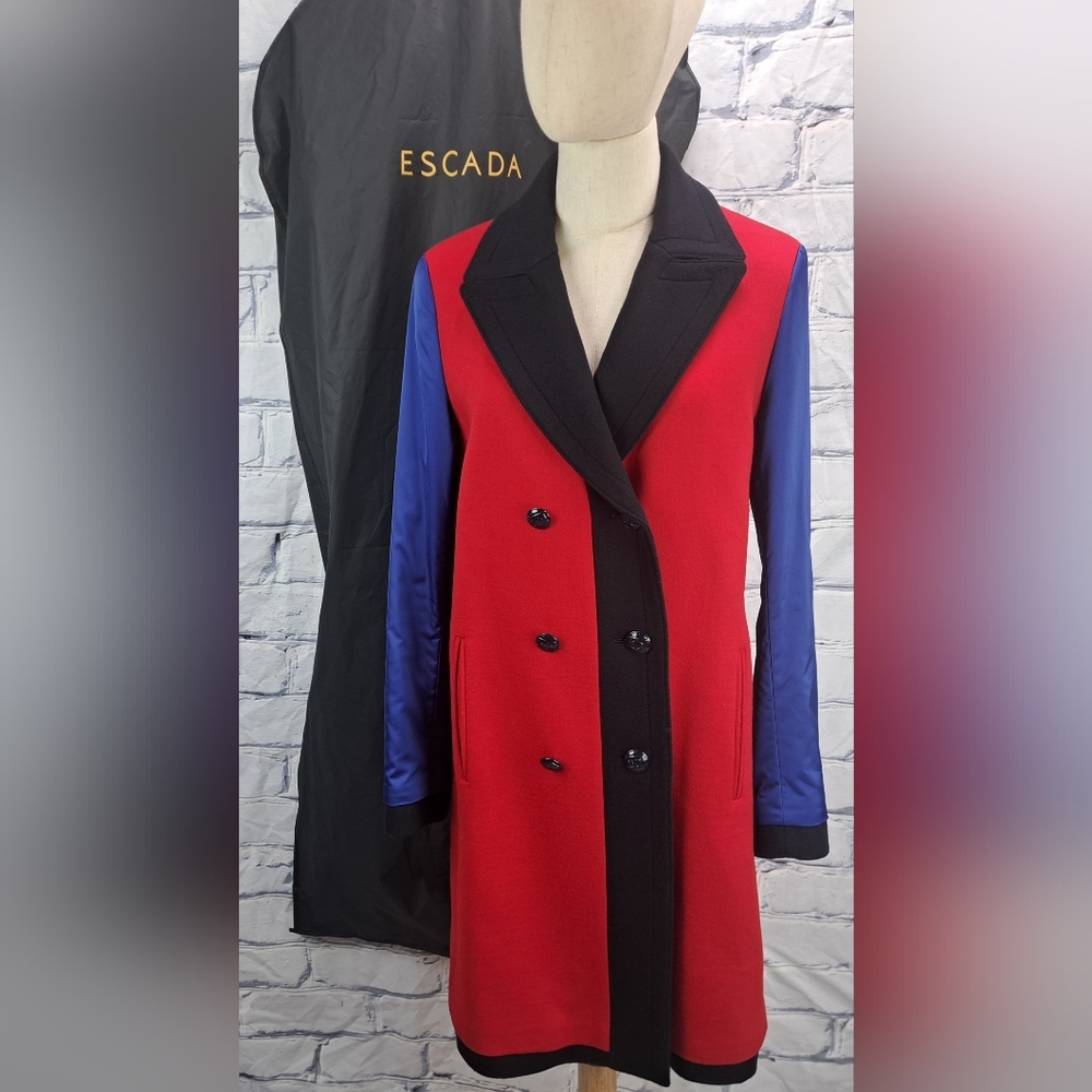 Escada Women's WInter Jacket Coat Colorblock Wool Trench Size 34 / 4 US Small